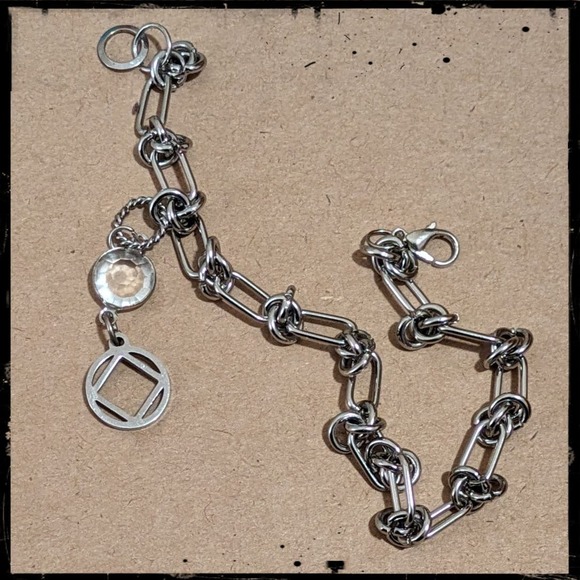 Narcotics Anonymous NA Symbol & Rhinestone Charm Bracelet Stainless Rope Chain - Picture 4 of 7
